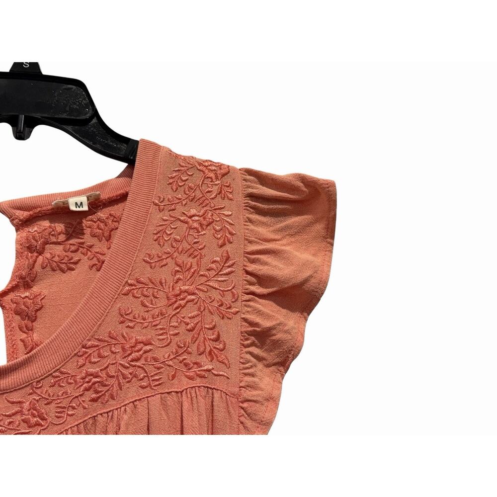 POL Top Sleeveless Coral Embroidered Boho Flowy Ruffle M - Picture 4 of 12